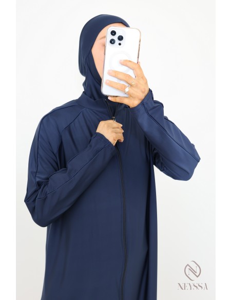 Burkini bleu tunique extra longue avec zip idéal femme allaitante