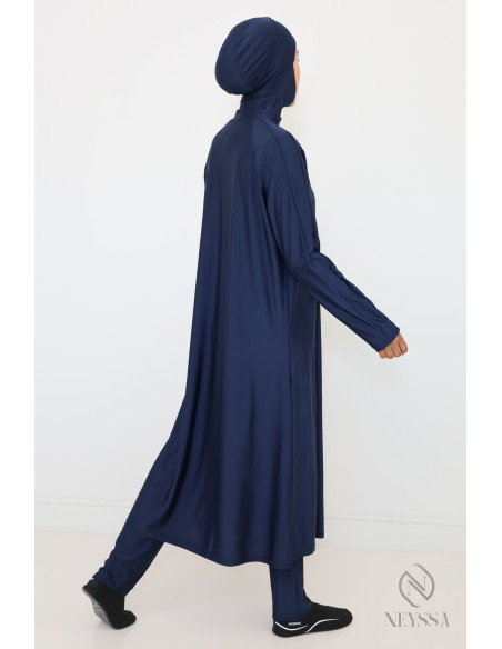 Blauer Burkini Tunika extra lang mit Reißverschluss, für stillende Frauen.