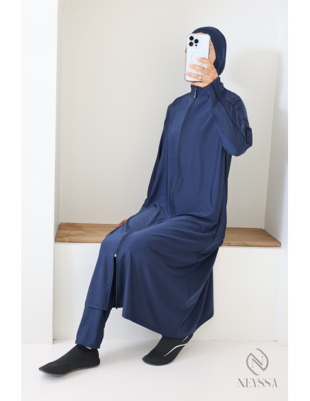 Burkini bleu tunique extra longue avec zip idéal femme allaitante