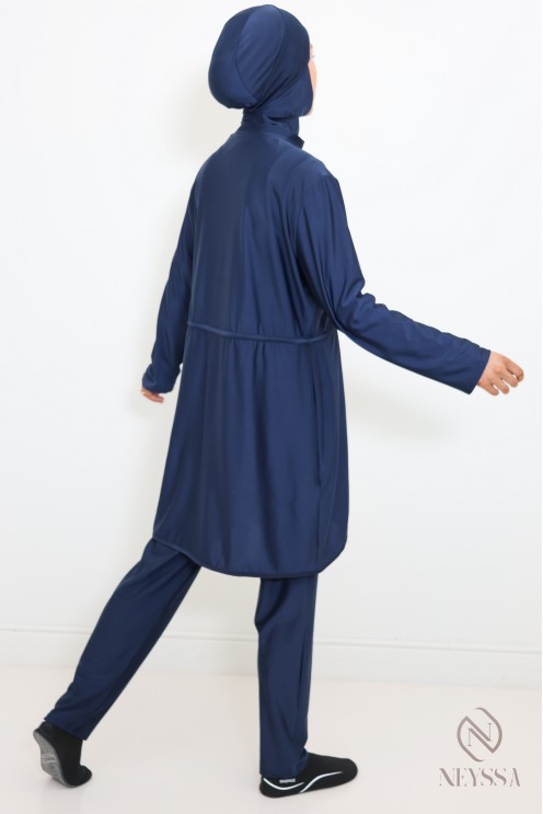 Blue burkini long tunic with zip, pants with hood