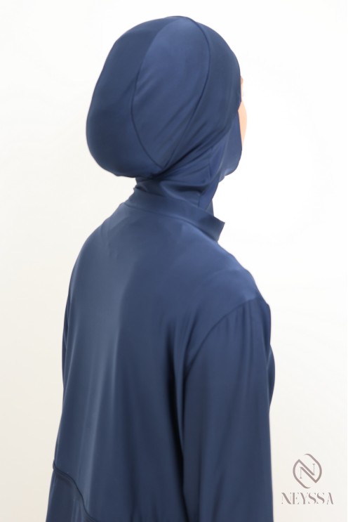Blue burkini long tunic with zip, pants with hood