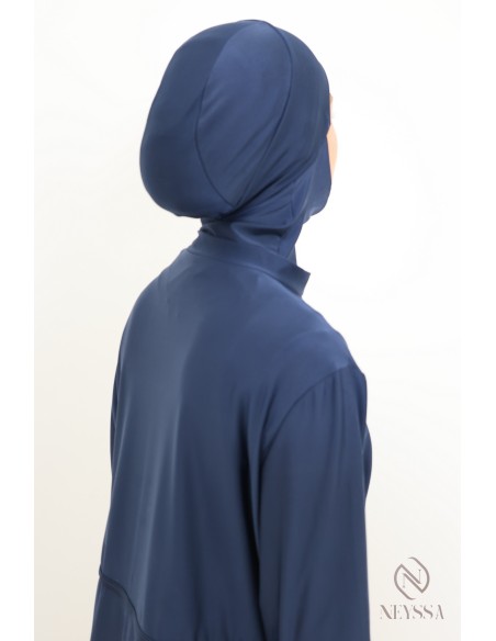Burkini bleu tunique longue à zip, pantalon avec cagoule