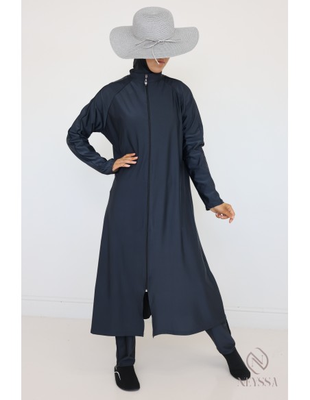 Long tunic burkini with zip + pants + hood
