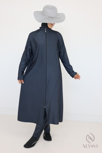 Burkini Tunika lang mit Reißverschluss + Hose + Kapuze 2