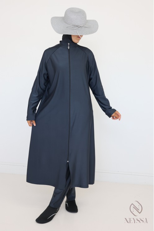 Burkini Tunika lang mit Reißverschluss + Hose + Kapuze