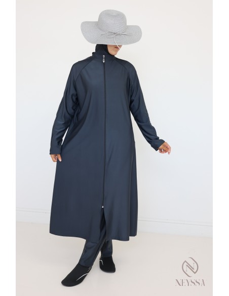 Burkini Tunika lang mit Reißverschluss + Hose + Kapuze