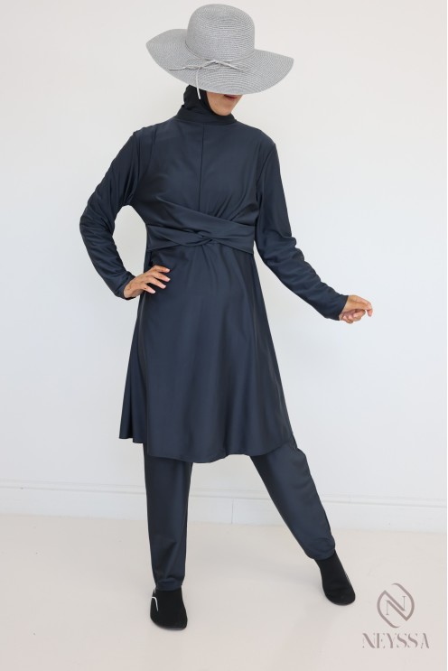 Burkini gray modern 3-piece Muslim women's swimwear