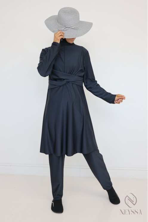 Burkini gray modern 3-piece Muslim women's swimwear
