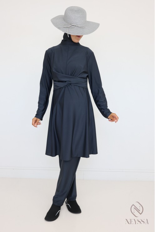 Burkini gray modern 3-piece Muslim women's swimwear