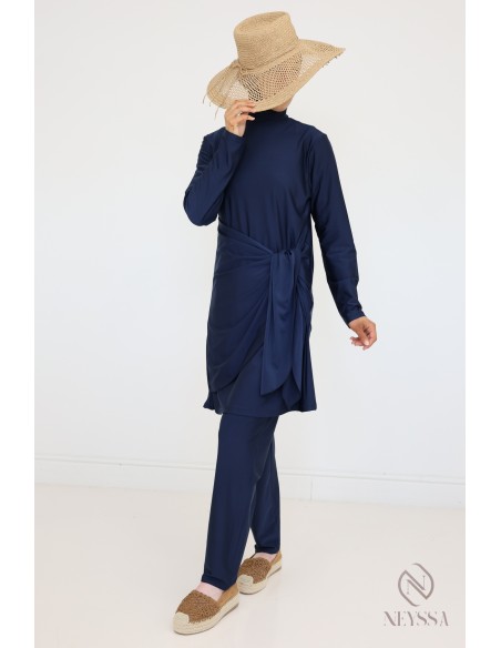 Blue burkini with long tunic and pants, hijabi swimwear