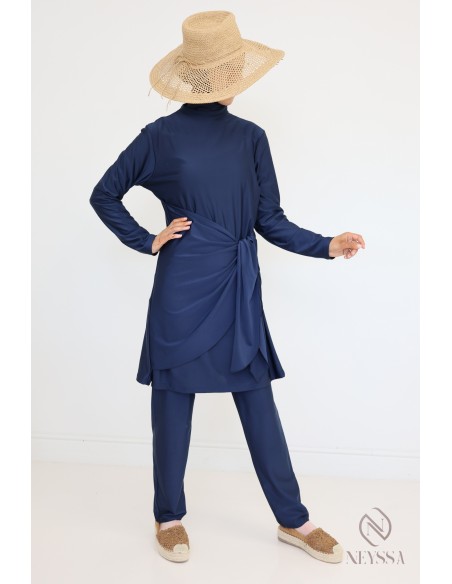 Blue burkini with long tunic and pants, hijabi swimwear