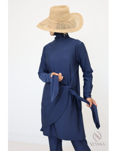 Blue burkini with long tunic and pants, hijabi swimwear