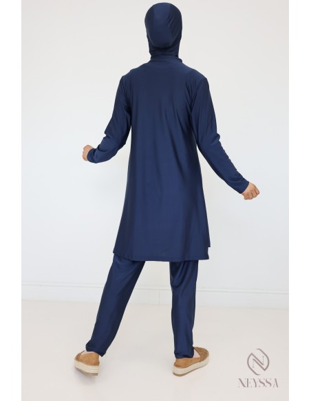 Blue burkini with long tunic and pants, hijabi swimwear