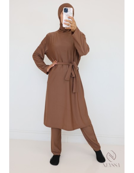 Burkini Haselnuss lang für Frauen Hijabi, bescheidene Bademode