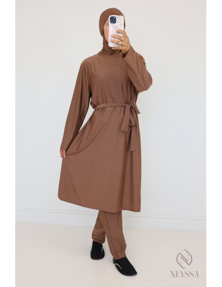 Burkini Haselnuss lang für Frauen Hijabi, bescheidene Bademode