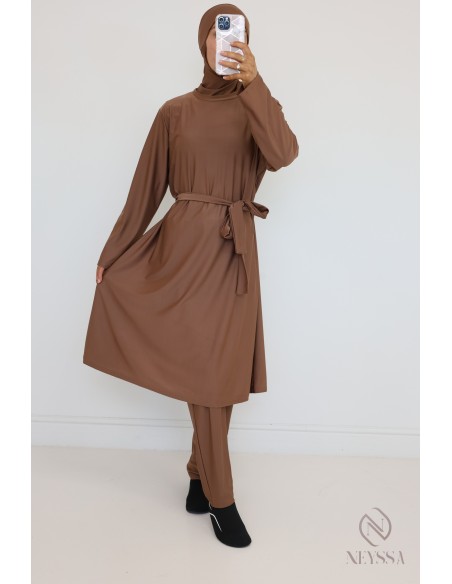 Burkini Noisette long pour femme hijabi, tenue de bain modestes