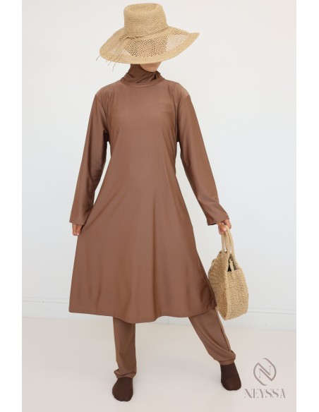 Burkini Noisette long pour femme hijabi, tenue de bain modestes
