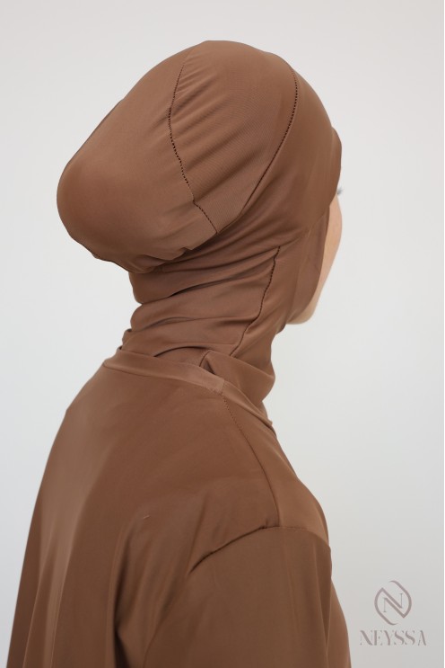 Burkini Noisette long pour femme hijabi, tenue de bain modestes