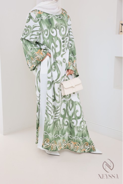 Set aus langer,geschlitzter Tunika mit Palazzo Leinenoptik Frau Hijabi