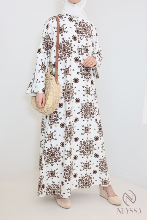 Lange Abaya ideal für Hijabi, Stoff mit leichtem Leinen-Effekt