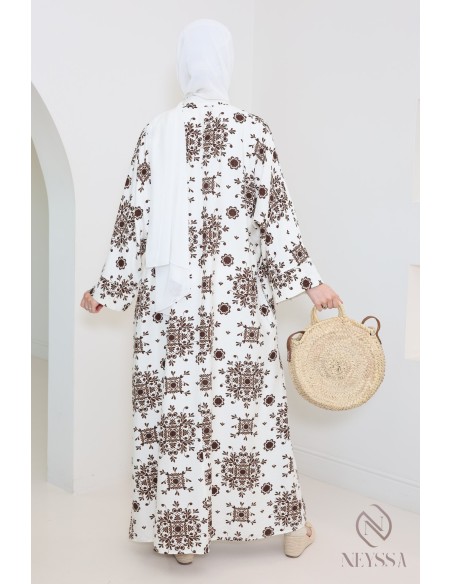 Abaya longue idéal pour hijabi, tissu effet lin léger, tendance hijabi