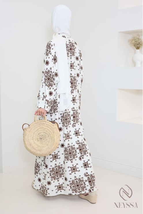 Lange Abaya ideal für Hijabi, Stoff mit leichtem Leinen-Effekt