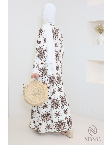 Abaya longue idéal pour hijabi, tissu effet lin léger, tendance hijabi