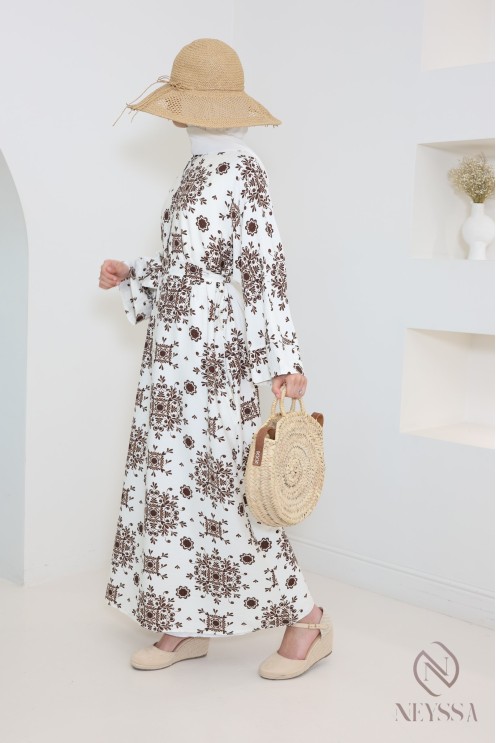 Lange Abaya ideal für Hijabi, Stoff mit leichtem Leinen-Effekt