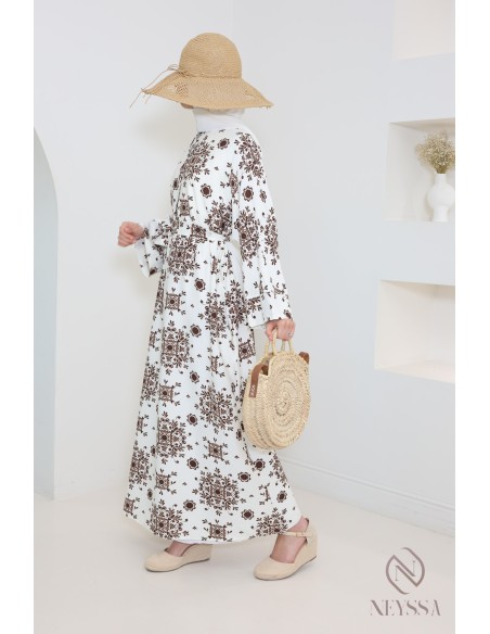 Abaya longue idéal pour hijabi, tissu effet lin léger, tendance hijabi