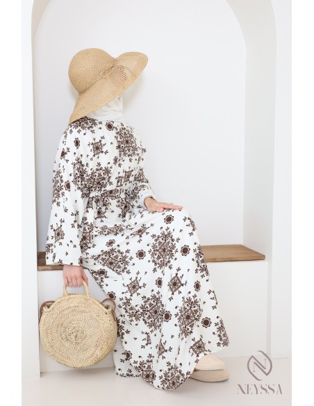 Lange Abaya ideal für Hijabi, Stoff mit leichtem Leinen-Effekt