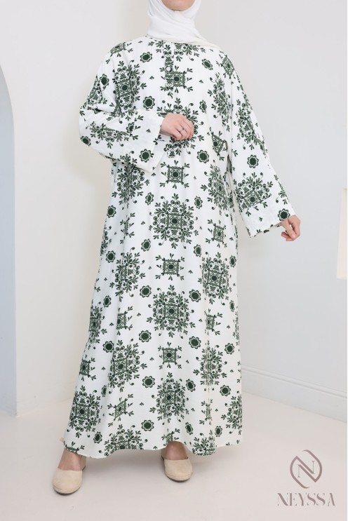 Abaya kaki ample effet lin parfait pour les saisons estivales