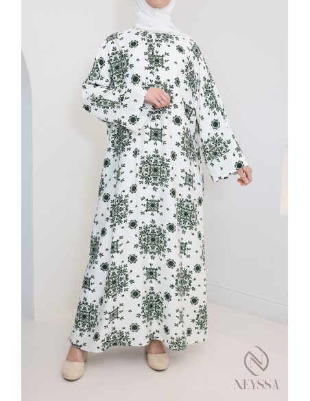 Long abaya ideal for hijabi, light linen effect fabric, hijabi trend