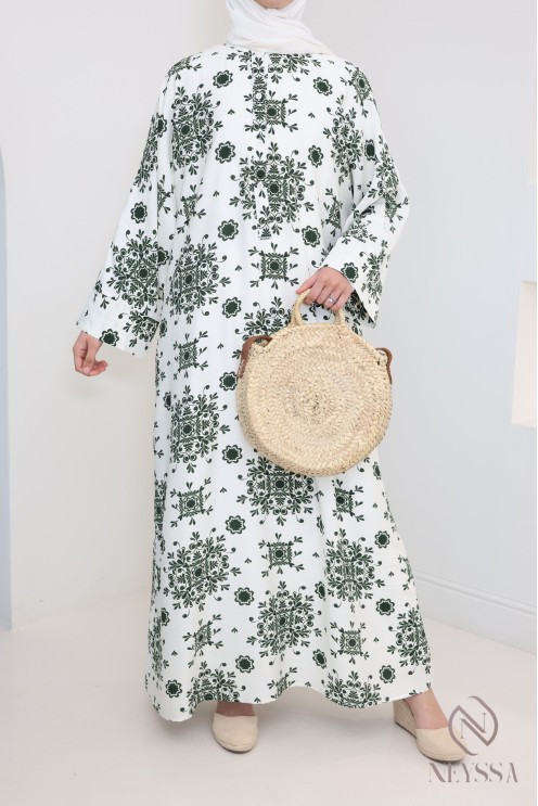 Abaya kaki ample effet lin parfait pour les saisons estivales