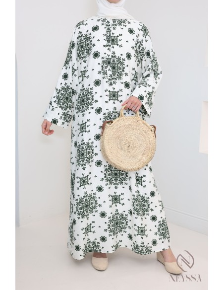 Abaya kaki ample effet lin parfait pour les saisons estivales