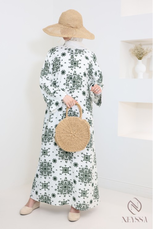 Long abaya ideal for hijabi, light linen effect fabric, hijabi trend