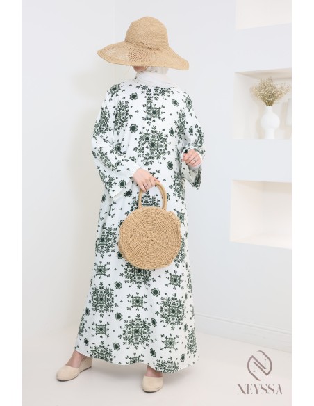 Abaya kaki ample effet lin parfait pour les saisons estivales