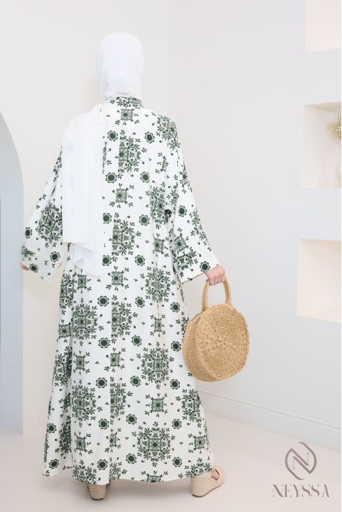 Abaya kaki ample effet lin parfait pour les saisons estivales