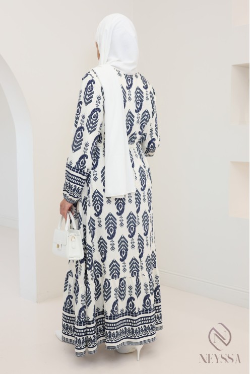 Robe Bleue Été Femme - Évasée, Décolletée, Taille L (40) | Polyester, Genou
