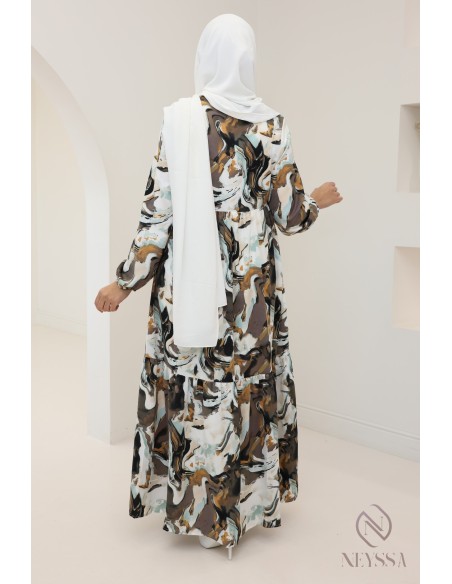 Long satin dress with trendy prints, light fluid fabric