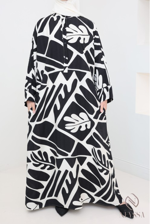 Longue robe effet lin modeste et tendance, convient femme allaitante