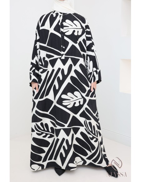 Longue robe effet lin modeste et tendance, convient femme allaitante