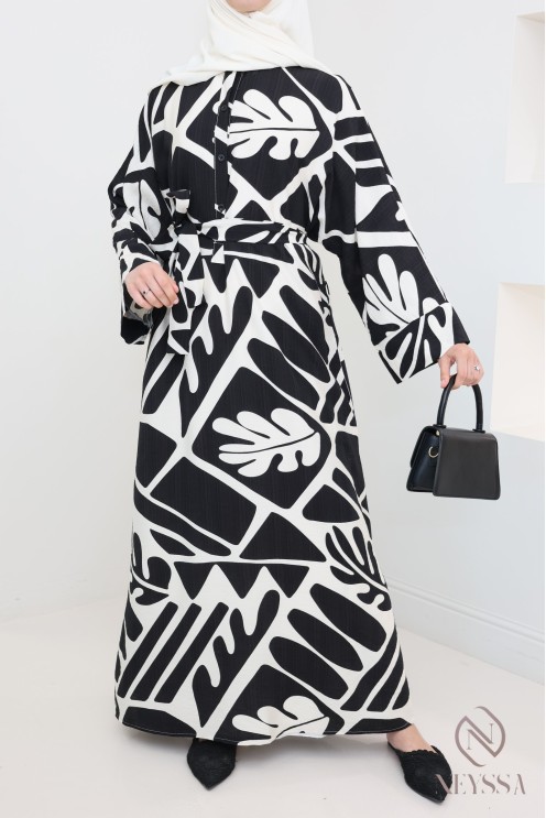 Longue robe effet lin modeste et tendance, convient femme allaitante