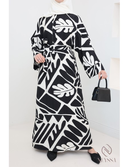 Longue robe effet lin modeste et tendance, convient femme allaitante