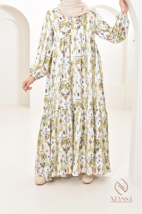 Langes Satin-Kleid mit Druckmotiven, ultra elegant für den Sommer.