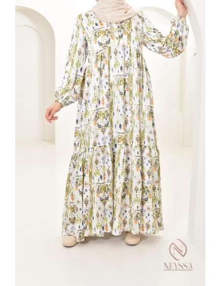 Langes Satin-Kleid mit Druckmotiven, ultra elegant für den Sommer.