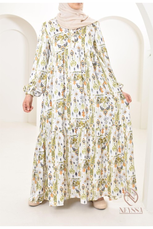 Langes Satin-Kleid mit Druckmotiven, ultra elegant für den Sommer.