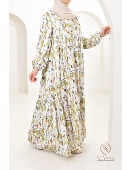 Langes Satin-Kleid mit Druckmotiven, ultra elegant für den Sommer.