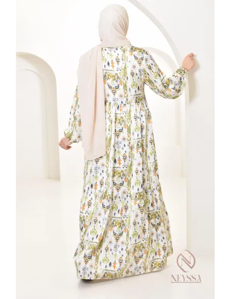 Langes Satin-Kleid mit Druckmotiven, ultra elegant für den Sommer.