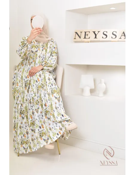 Langes Satin-Kleid mit Druckmotiven, ultra elegant für den Sommer.