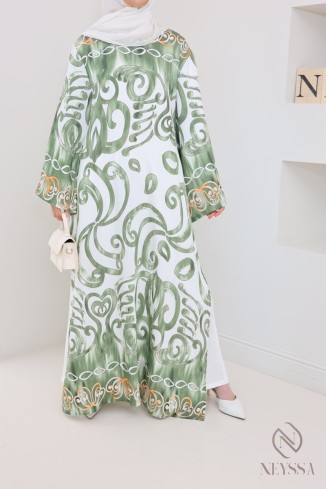 Set aus langer,geschlitzter Tunika mit Palazzo Leinenoptik Frau Hijabi 2